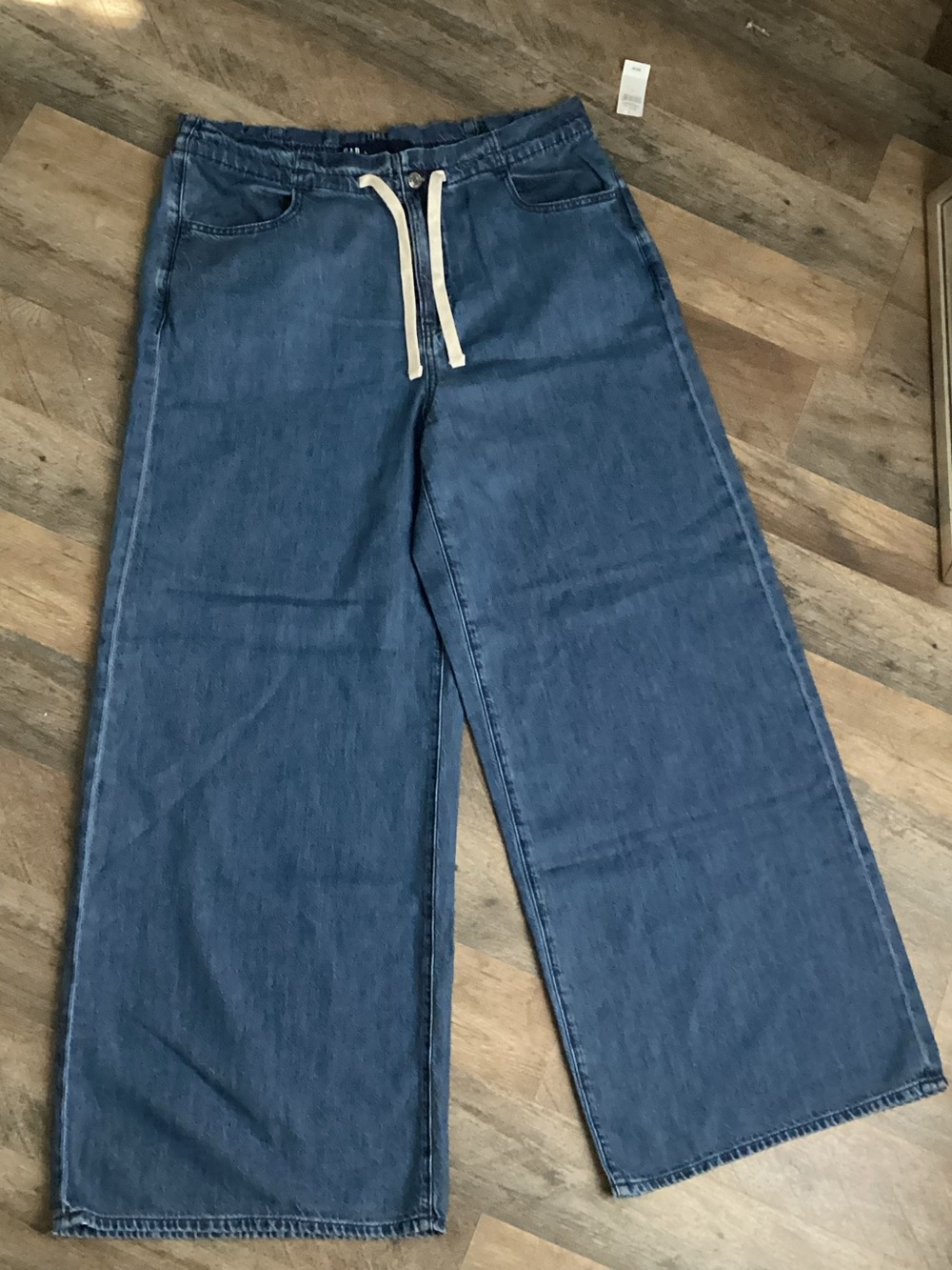 Gap Wide Leg Drawstring Jeans in Dark Blue